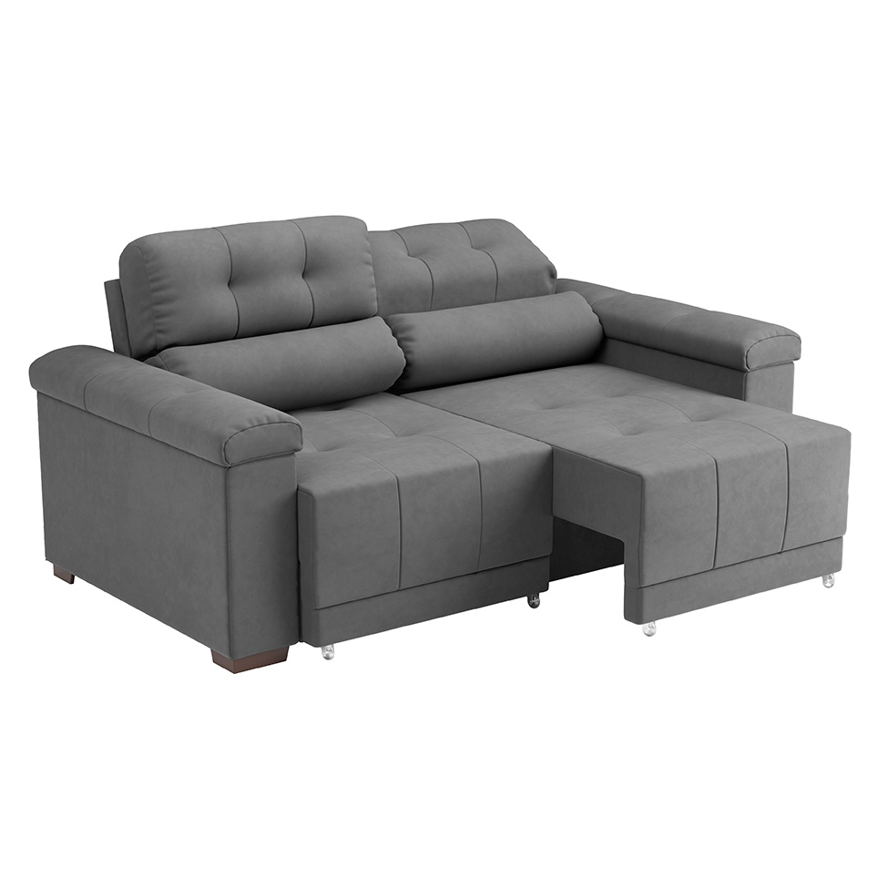 Sofá 3 Lugares Retrátil e Reclinável Smart Suede Cinza