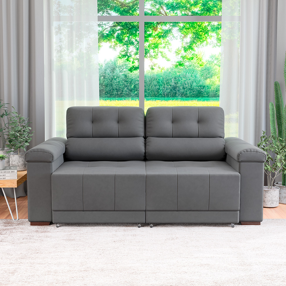 Sofá 3 Lugares Retrátil e Reclinável Smart Suede Cinza