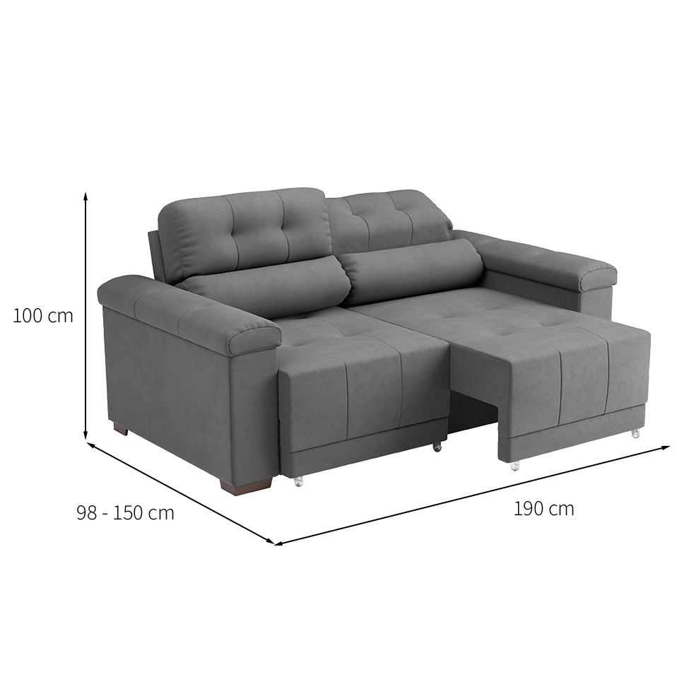 Sofá 3 Lugares Retrátil e Reclinável Smart Suede Cinza