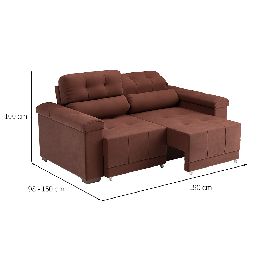 Sofá 3 Lugares Retrátil e Reclinável Smart Suede Marrom