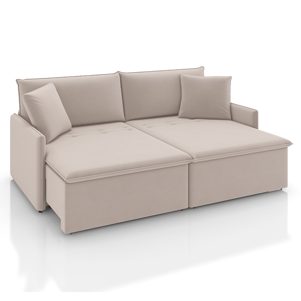 Sofá 3 Lugares Retrátil e Reclinável Stilo Veludo Creme 194 cm