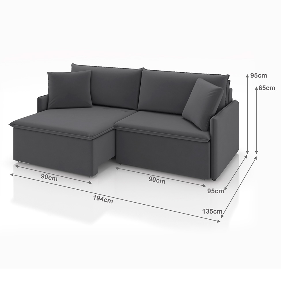 Sofá 3 Lugares Retrátil e Reclinável Stilo Veludo Grafite 194 cm