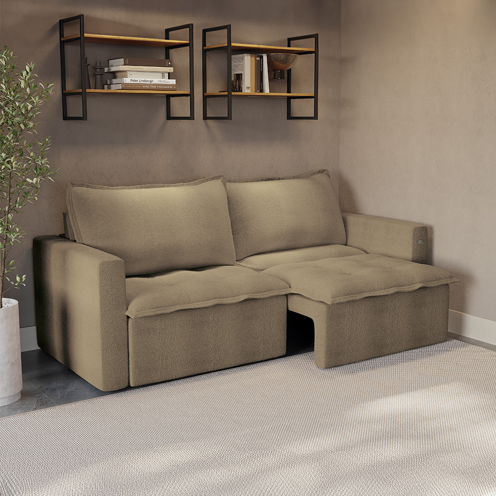 Sofá 3 Lugares Retrátil e Reclinável Trevo Bouclé Fendi