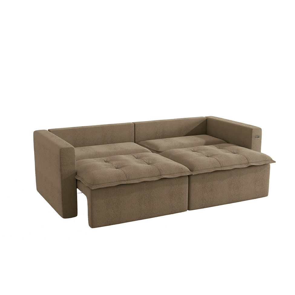 Sofá 3 Lugares Retrátil e Reclinável Trevo Bouclé Fendi