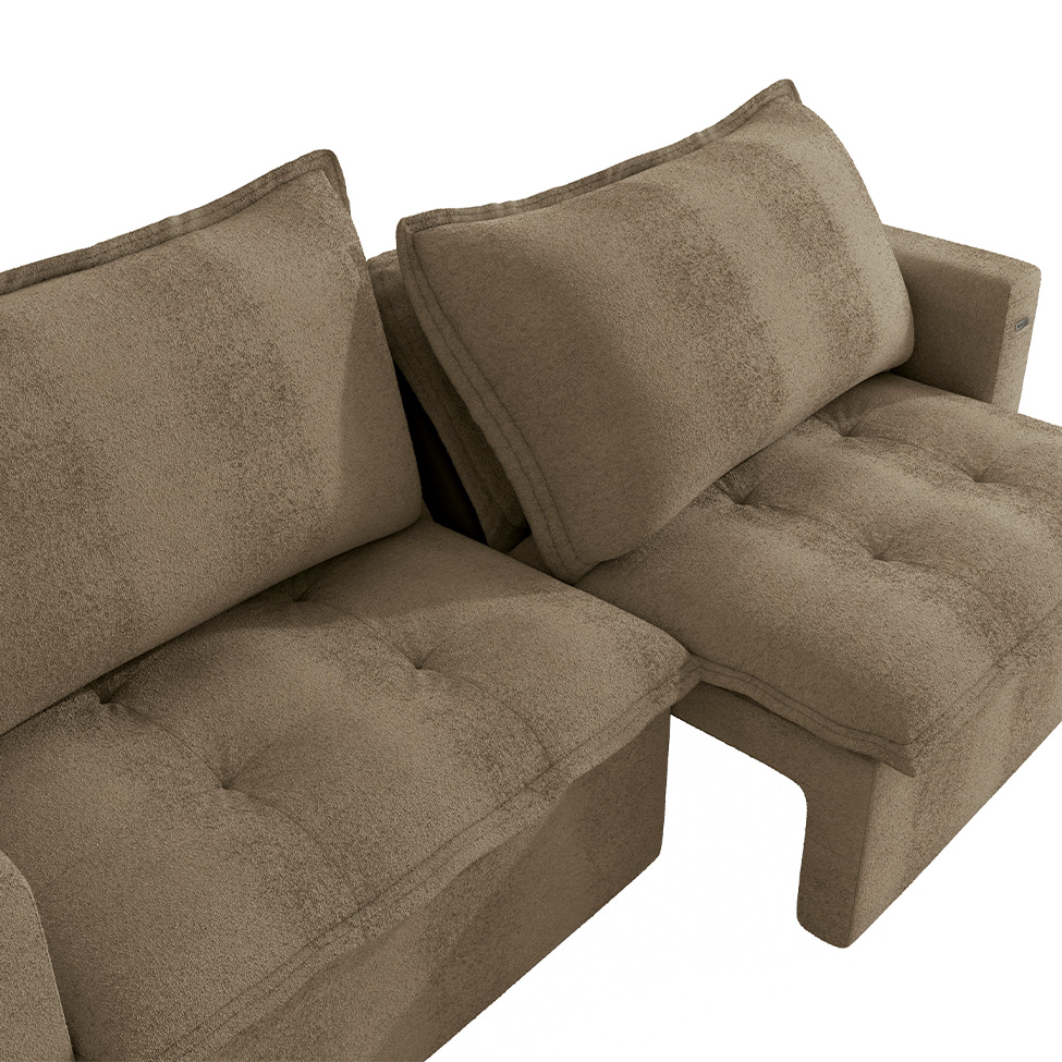 Sofá 3 Lugares Retrátil e Reclinável Trevo Bouclé Fendi