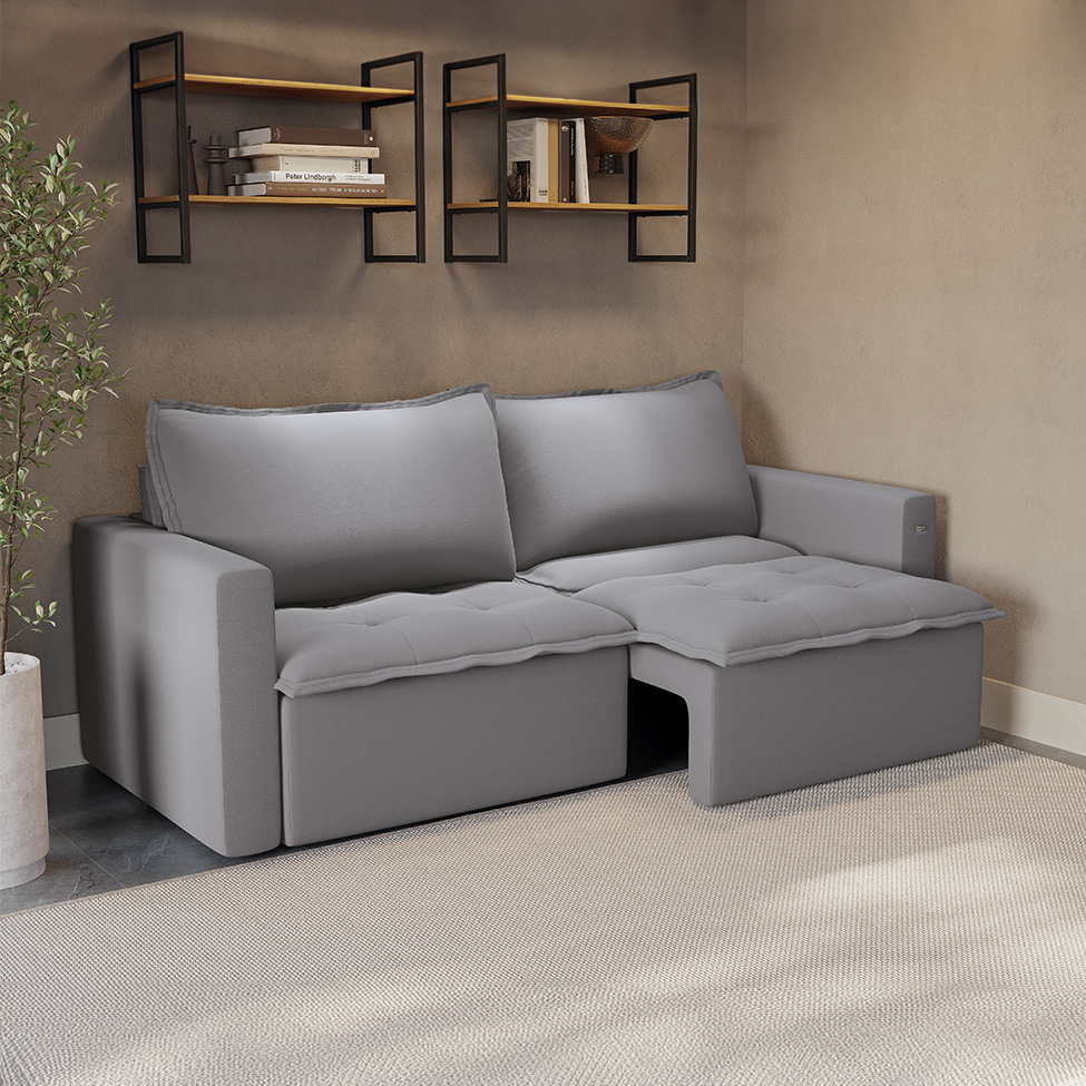 Sofá 3 Lugares Retrátil e Reclinável Trevo Bouclé Titanio