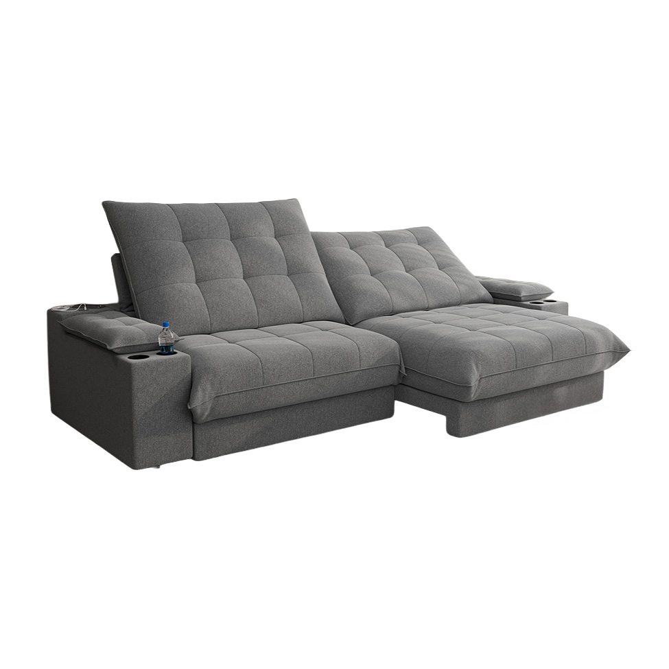 Sofá 3 Lugares Retrátil e Reclinável Volare com USB e Porta-Copos Linho Grafite