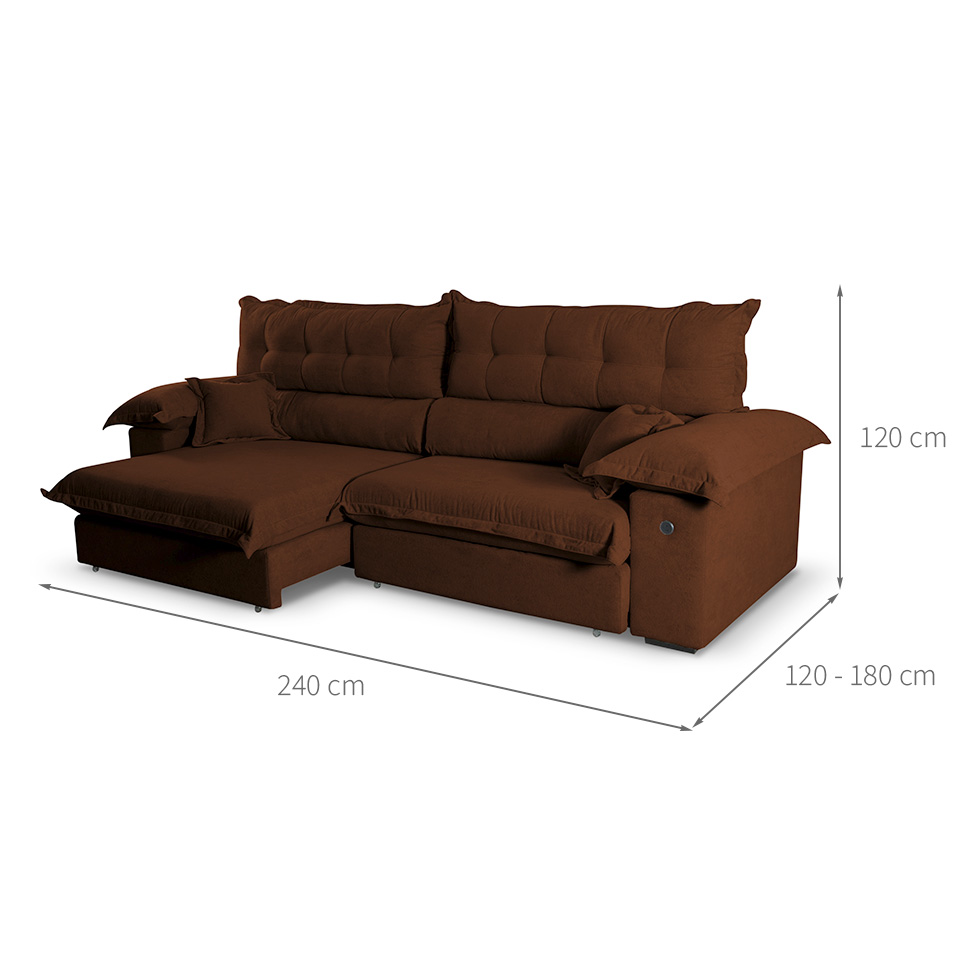 Sofá 3 Lugares Retrátil e Reclinável com USB Absoluto Linho Café