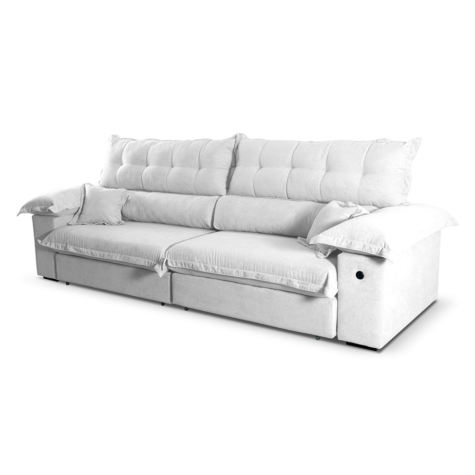 Sofá 3 Lugares Retrátil e Reclinável com USB Absoluto Linho Off White