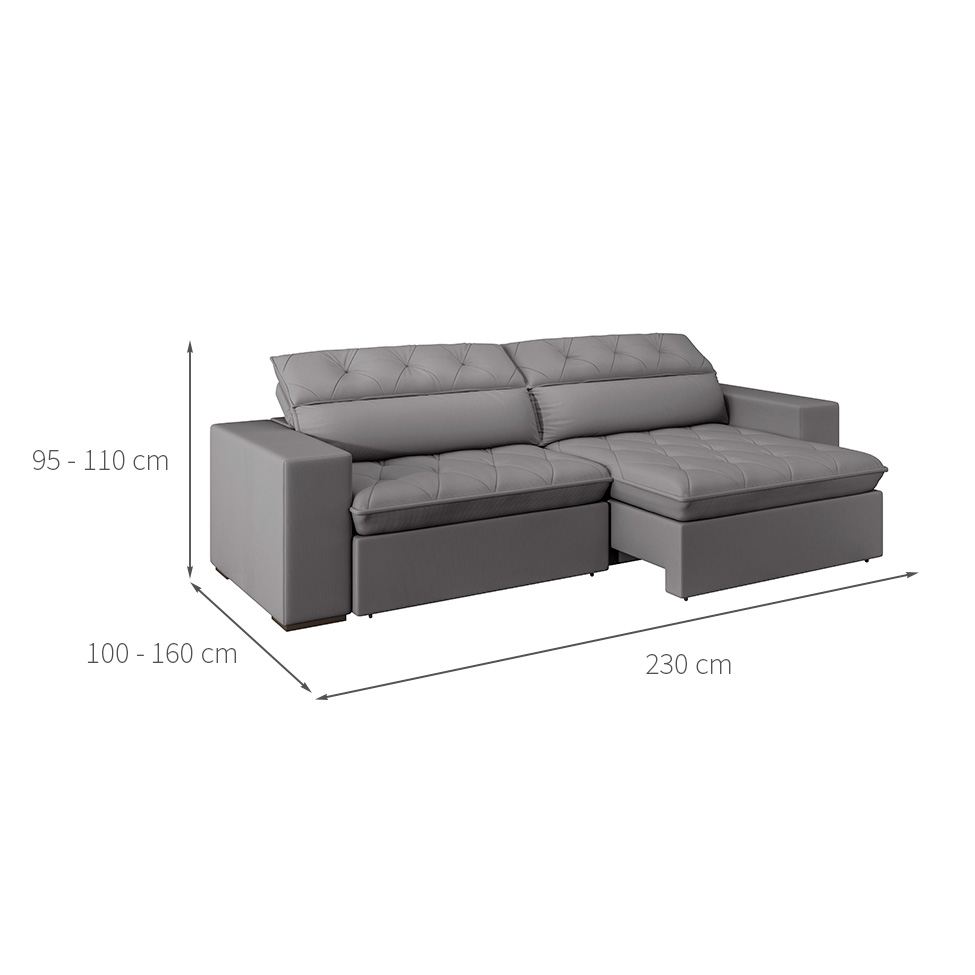 Sofá 3 Lugares Retrátil e Reclinável com USB Jazz Molas Suede Chumbo 230 cm