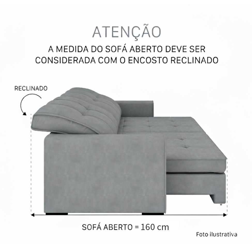 Sofá 3 Lugares Retrátil e Reclinável com USB Jazz Molas Suede Marfim 230 cm