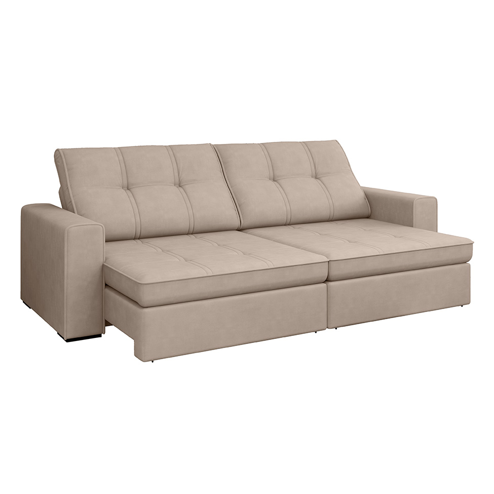 Sofá 3 Lugares Retrátil e Reclinável com USB Versalhes Molas Suede Camurça 210 cm