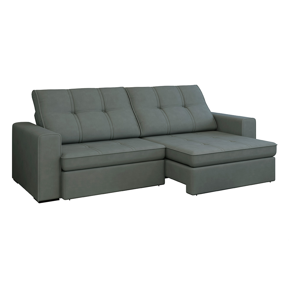 Sofá 3 Lugares Retrátil e Reclinável com USB Versalhes Molas Suede Chumbo 210 cm