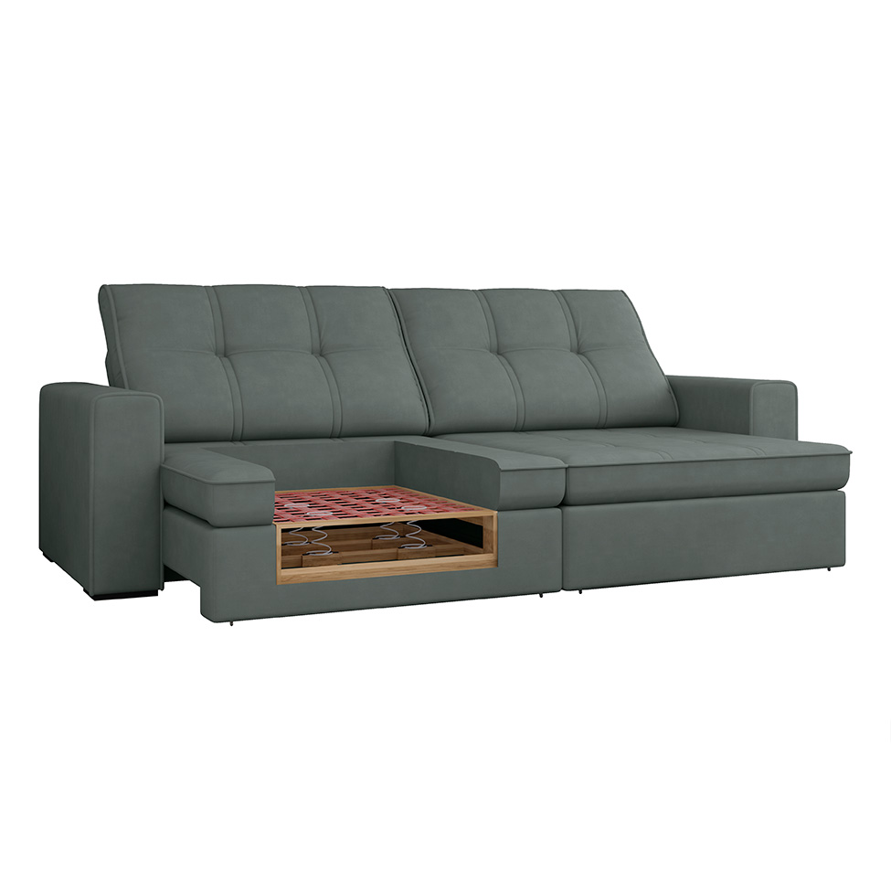 Sofá 3 Lugares Retrátil e Reclinável com USB Versalhes Molas Suede Chumbo 210 cm