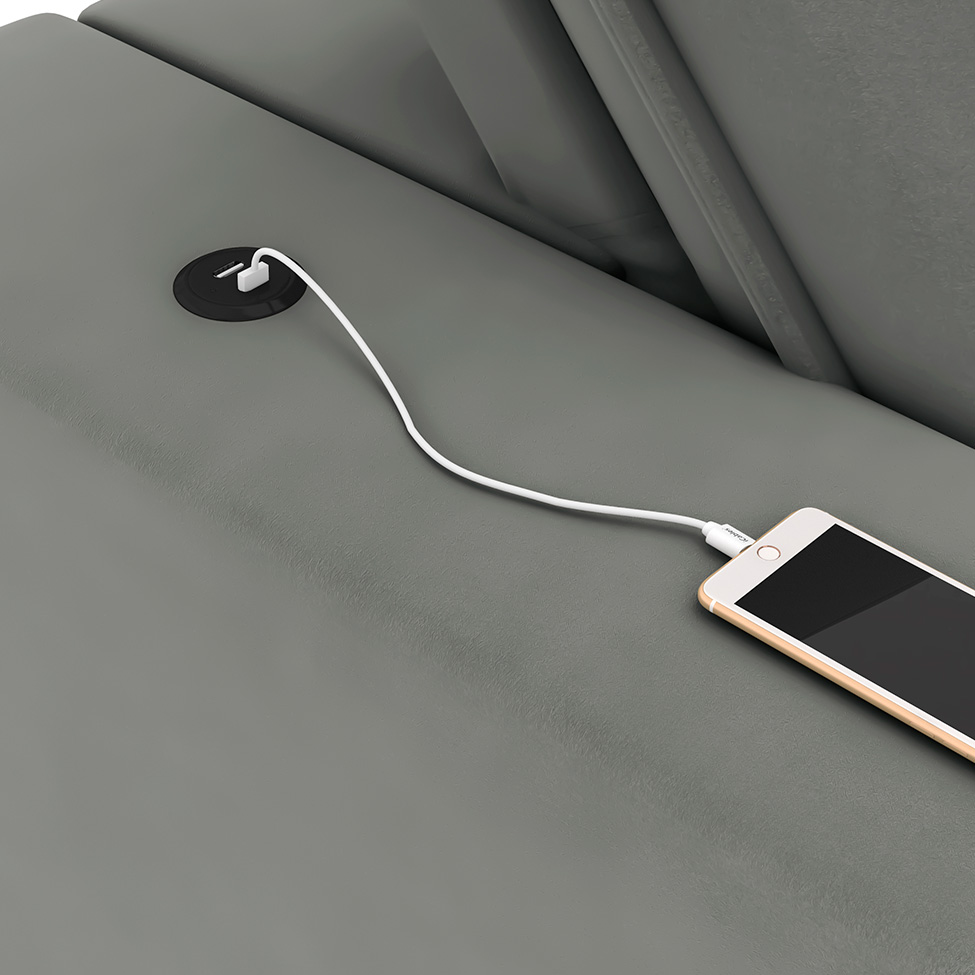 Sofá 3 Lugares Retrátil e Reclinável com USB Versalhes Molas Suede Chumbo 210 cm