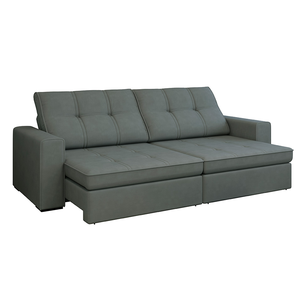 Sofá 3 Lugares Retrátil e Reclinável com USB Versalhes Molas Suede Chumbo 210 cm