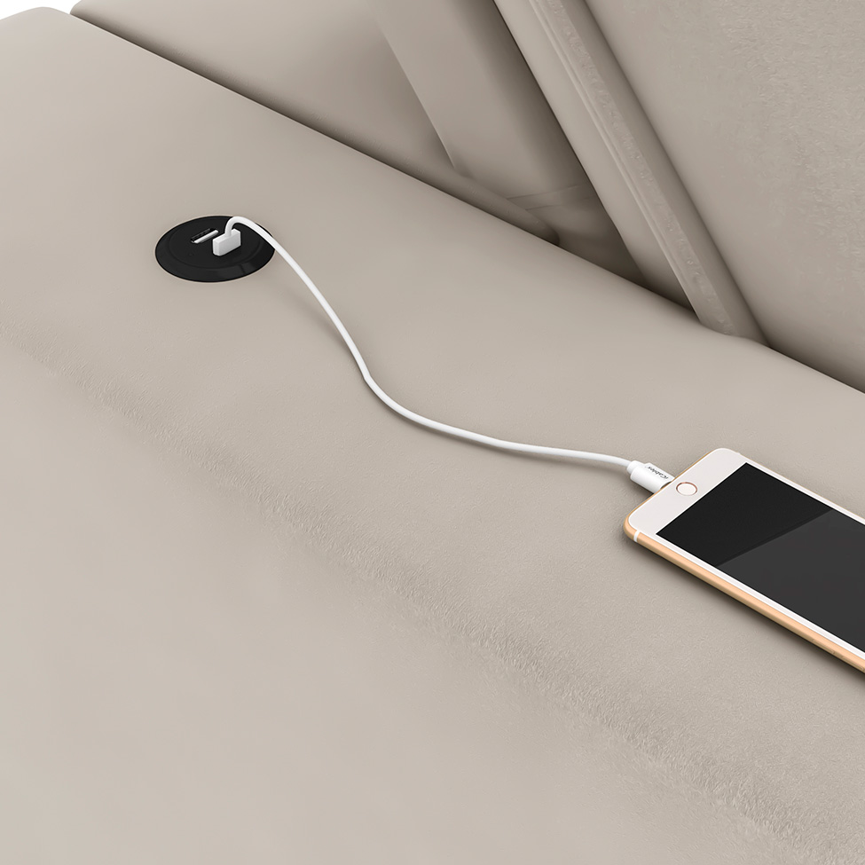 Sofá 3 Lugares Retrátil e Reclinável com USB Versalhes Molas Suede Marfim 210 cm