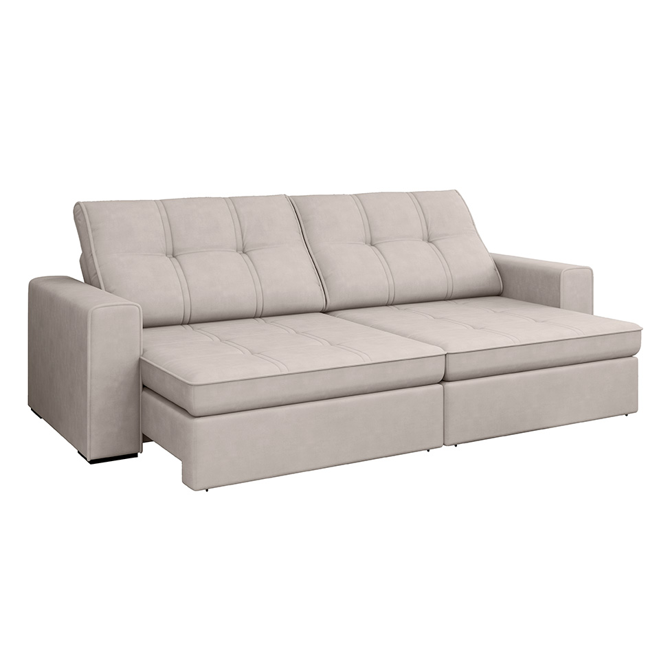 Sofá 3 Lugares Retrátil e Reclinável com USB Versalhes Molas Suede Marfim 210 cm