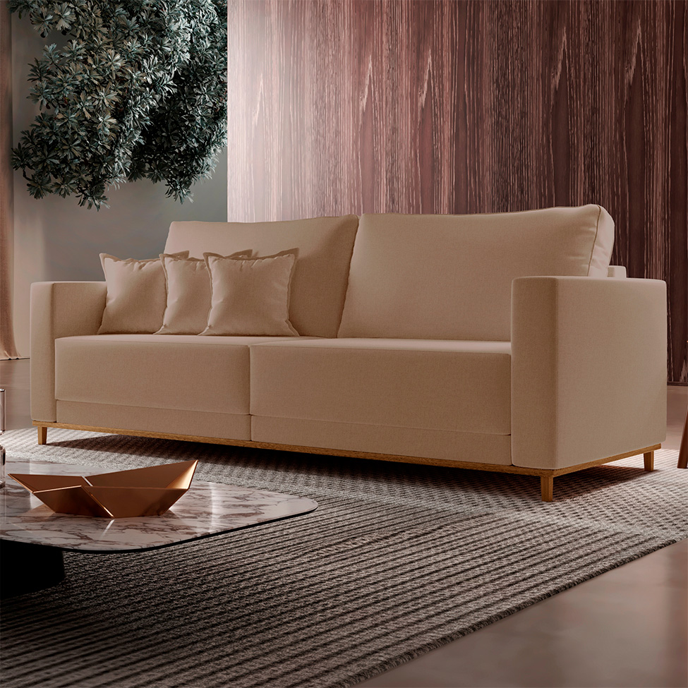 Sofá 3 Lugares Riviera Linho Bege 190 cm
