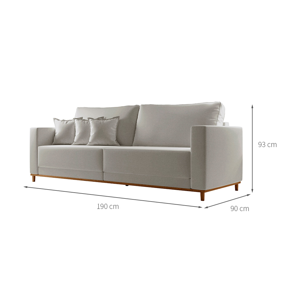 Sofá 3 Lugares Riviera Linho Cinza 190 cm