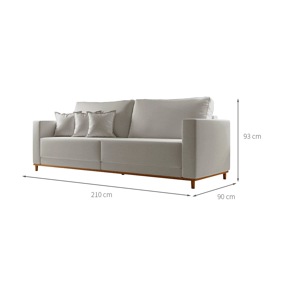 Sofá 3 Lugares Riviera Linho Cinza 210 cm