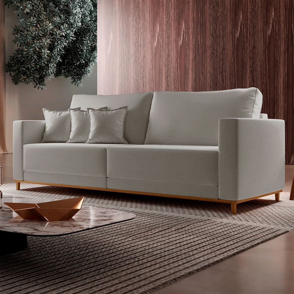 Sofá 3 Lugares Riviera Linho Cinza 230 cm