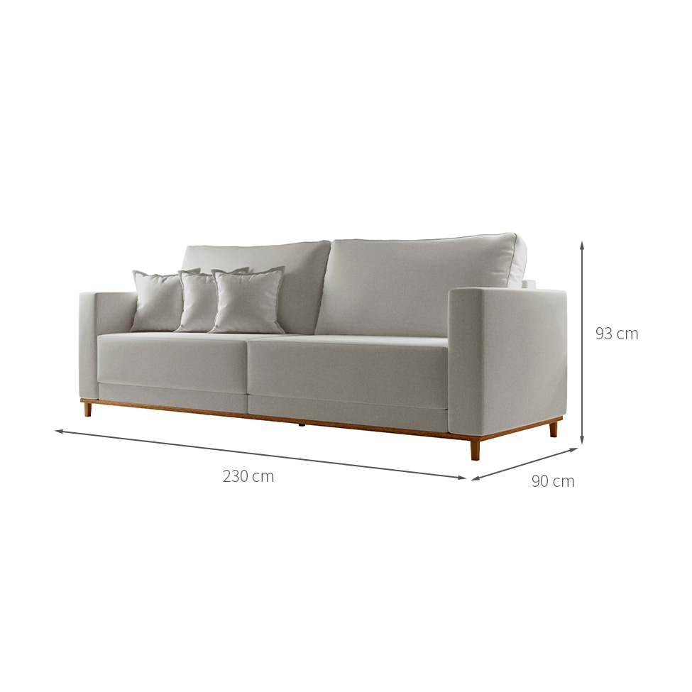 Sofá 3 Lugares Riviera Linho Cinza 230 cm