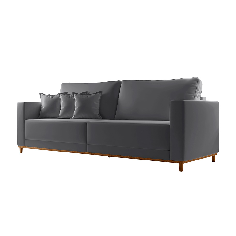 Sofá 3 Lugares Riviera Veludo Cinza 190 cm