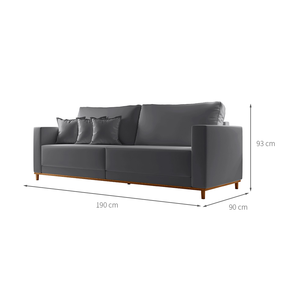 Sofá 3 Lugares Riviera Veludo Cinza 190 cm