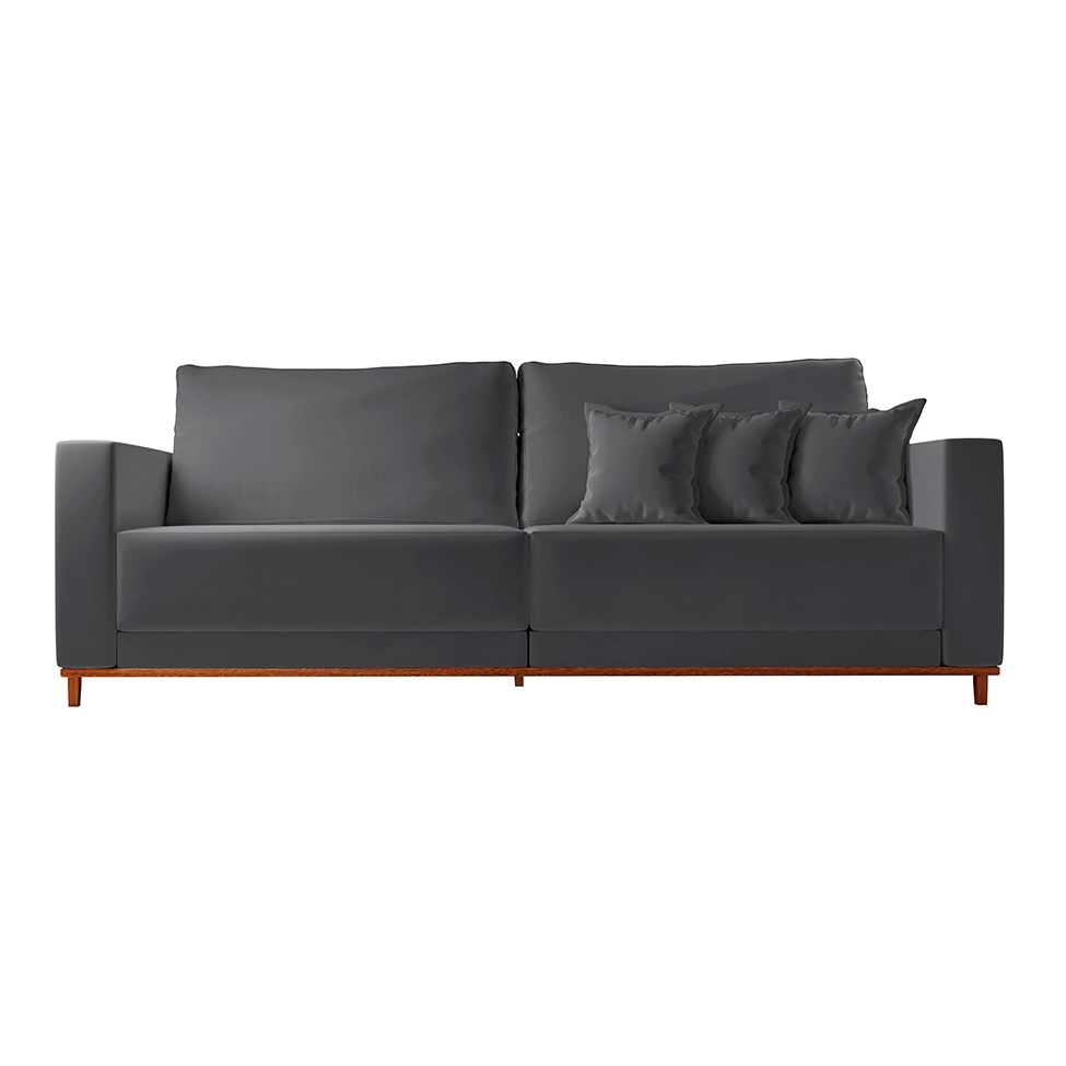 Sofá 3 Lugares Riviera Veludo Cinza 190 cm