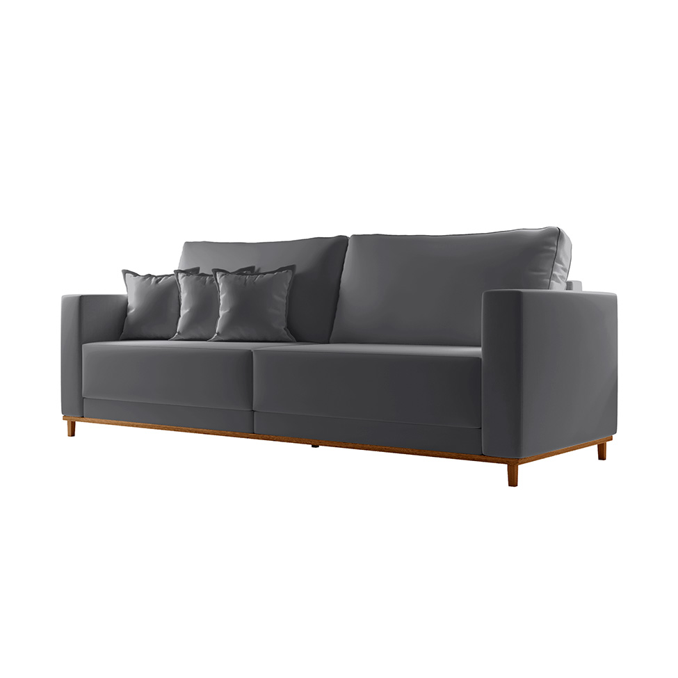 Sofá 3 Lugares Riviera Veludo Cinza 210 cm