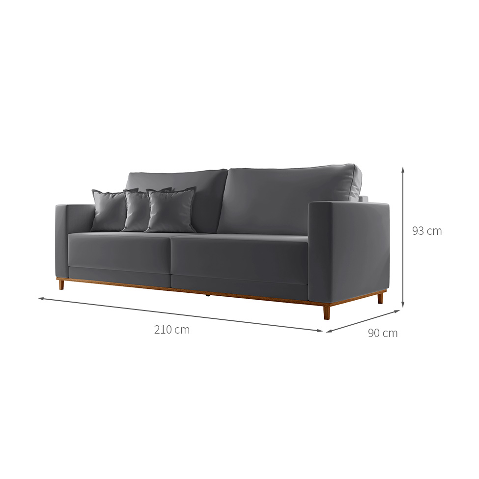 Sofá 3 Lugares Riviera Veludo Cinza 210 cm