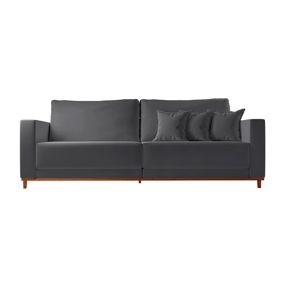Sofá 3 Lugares Riviera Veludo Cinza 210 cm