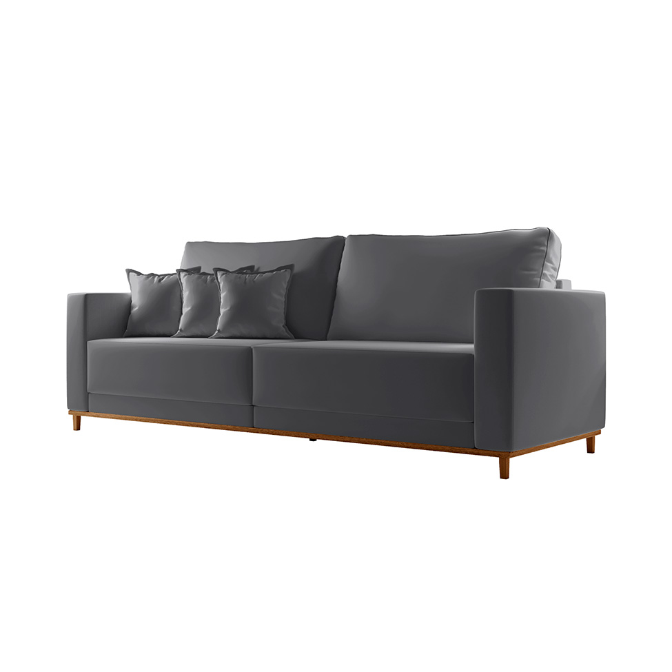 Sofá 3 Lugares Riviera Veludo Cinza 230 cm