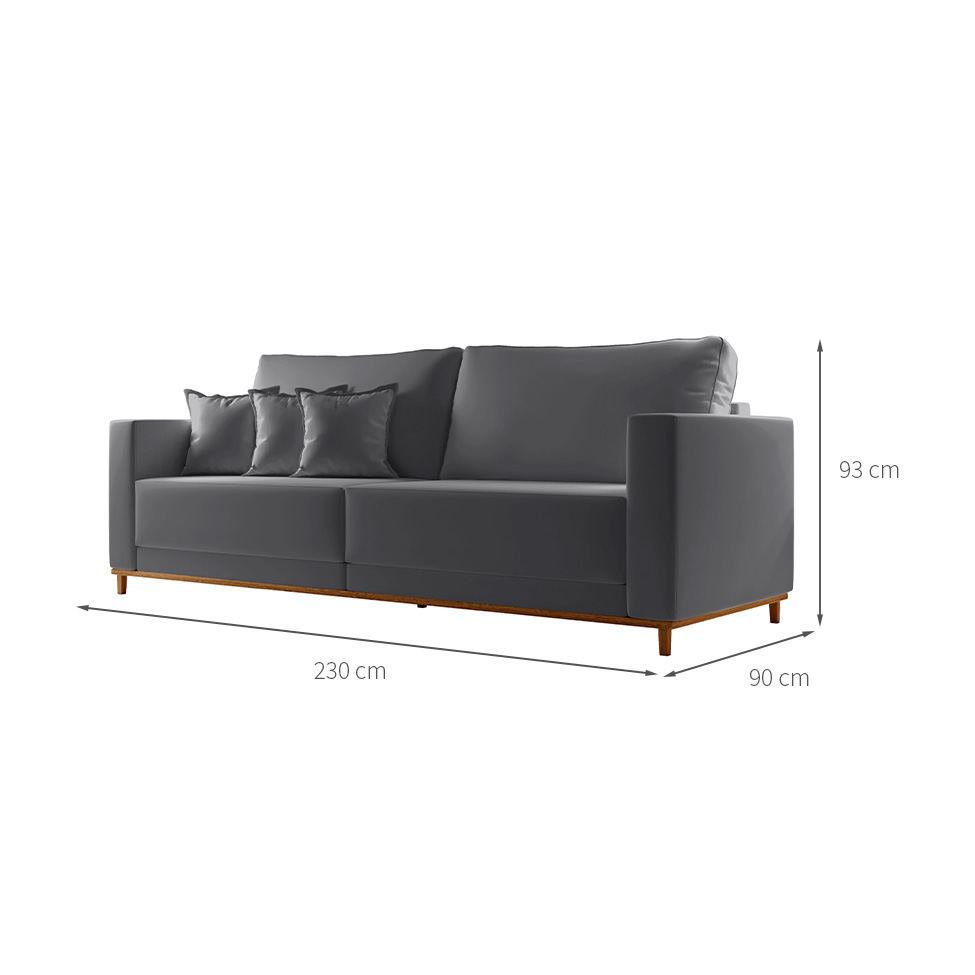 Sofá 3 Lugares Riviera Veludo Cinza 230 cm