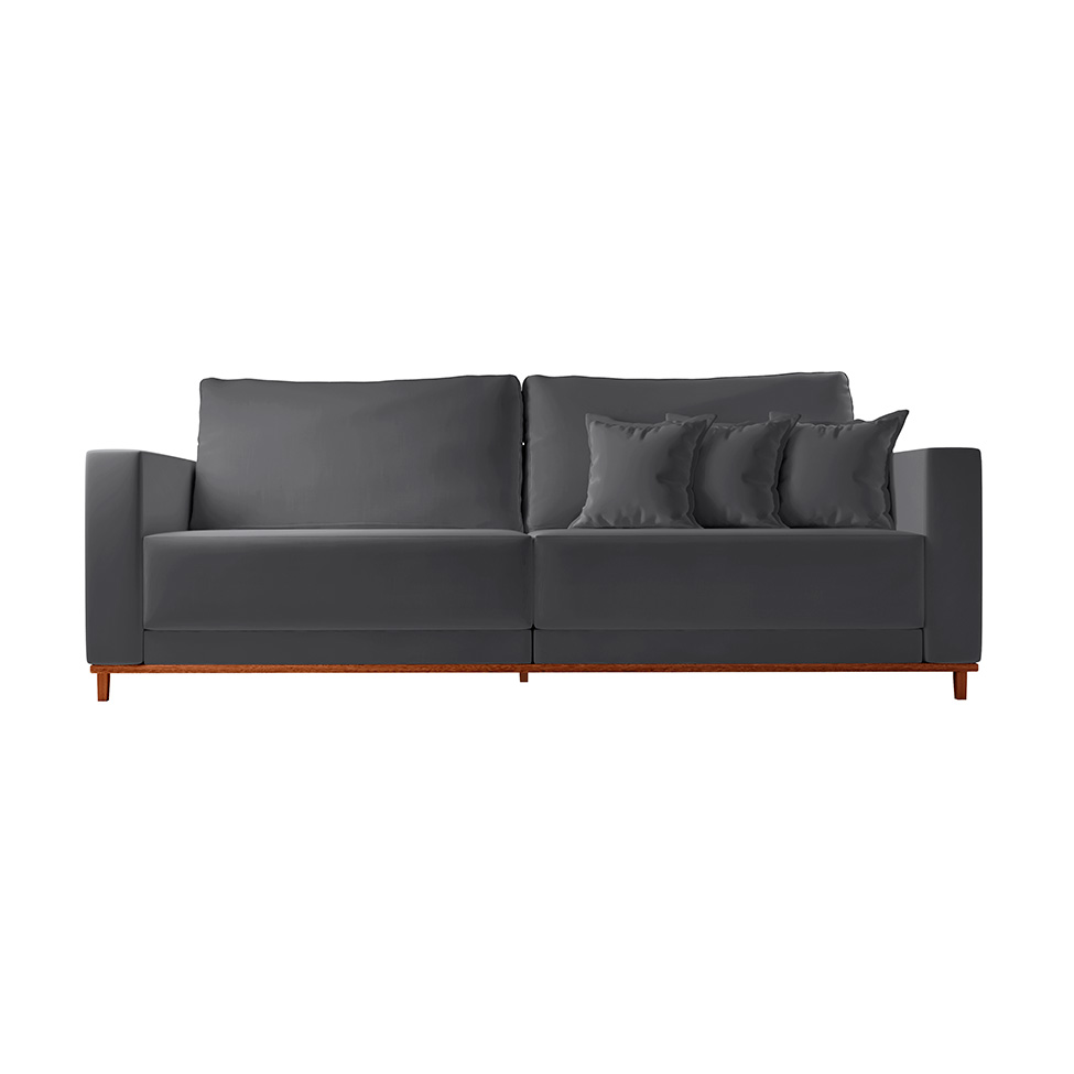 Sofá 3 Lugares Riviera Veludo Cinza 230 cm