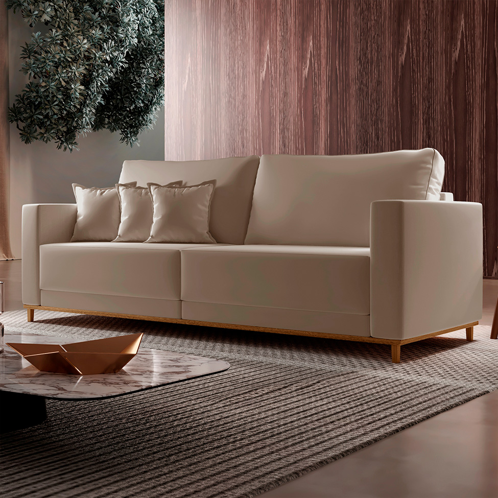 Sofá 3 Lugares Riviera Veludo Marrom 190 cm