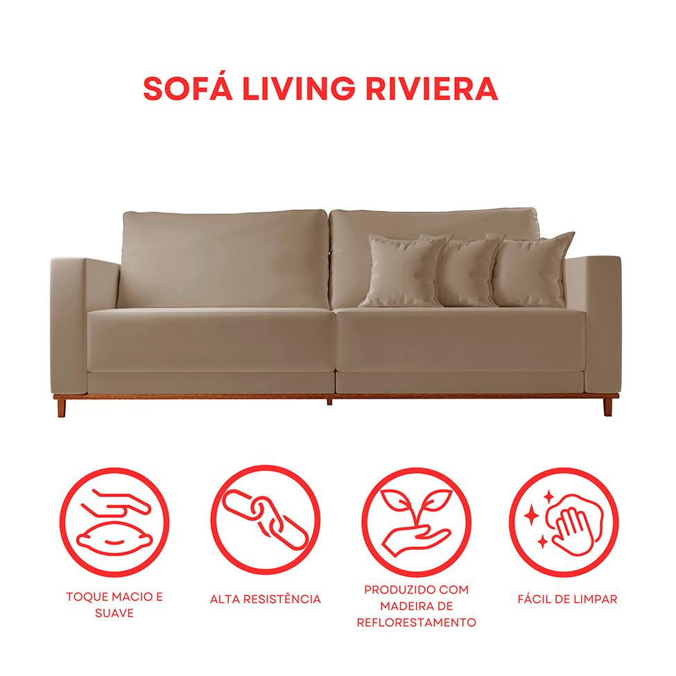 Sofá 3 Lugares Riviera Veludo Marrom 190 cm