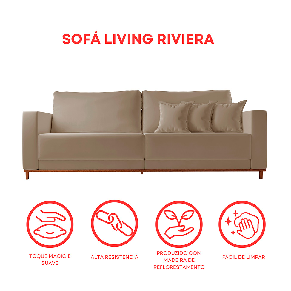 Sofá 3 Lugares Riviera Veludo Marrom 210 cm