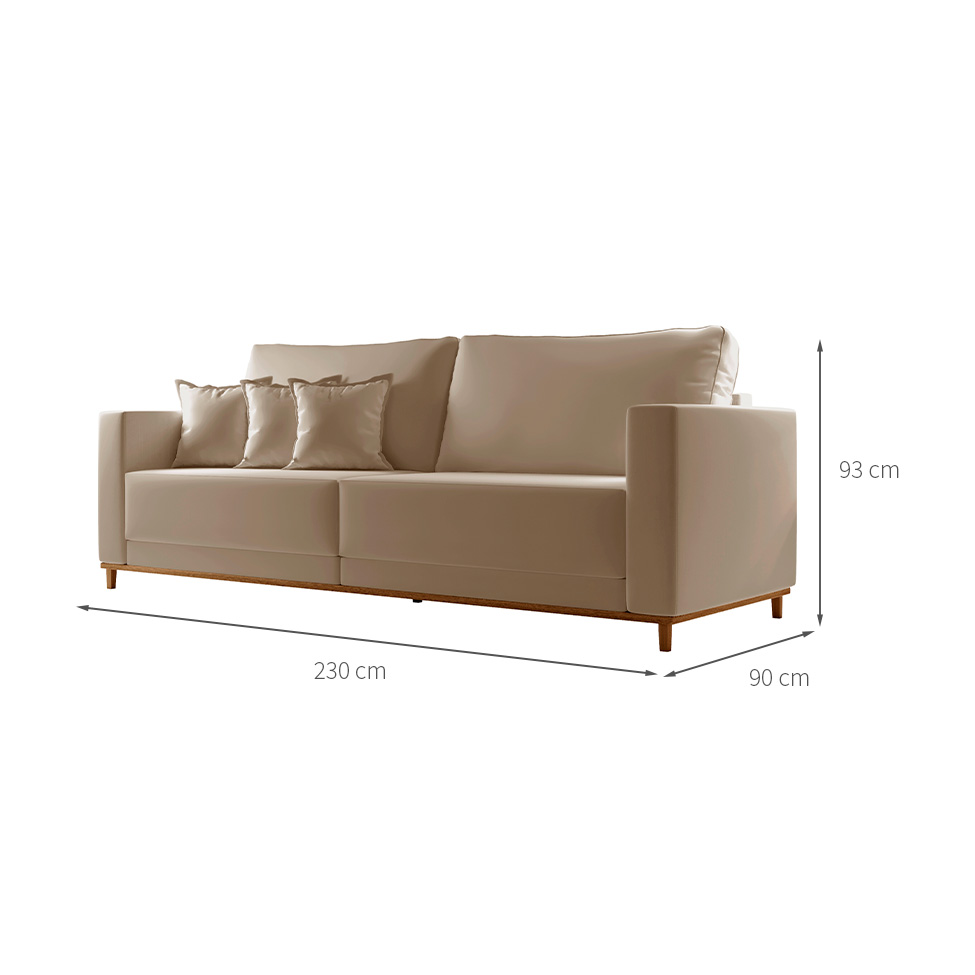 Sofá 3 Lugares Riviera Veludo Marrom 230 cm