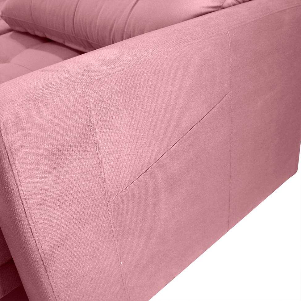 Sofá 3 Lugares Sem Caixa Retrátil e Reclinável Nayla Veludo Rosa 220 cm