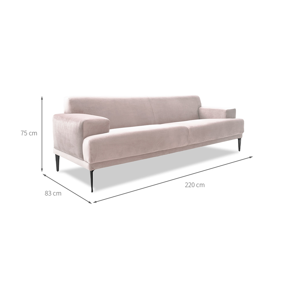 Sofá 3 Lugares Vito Veludo Bege 220 cm