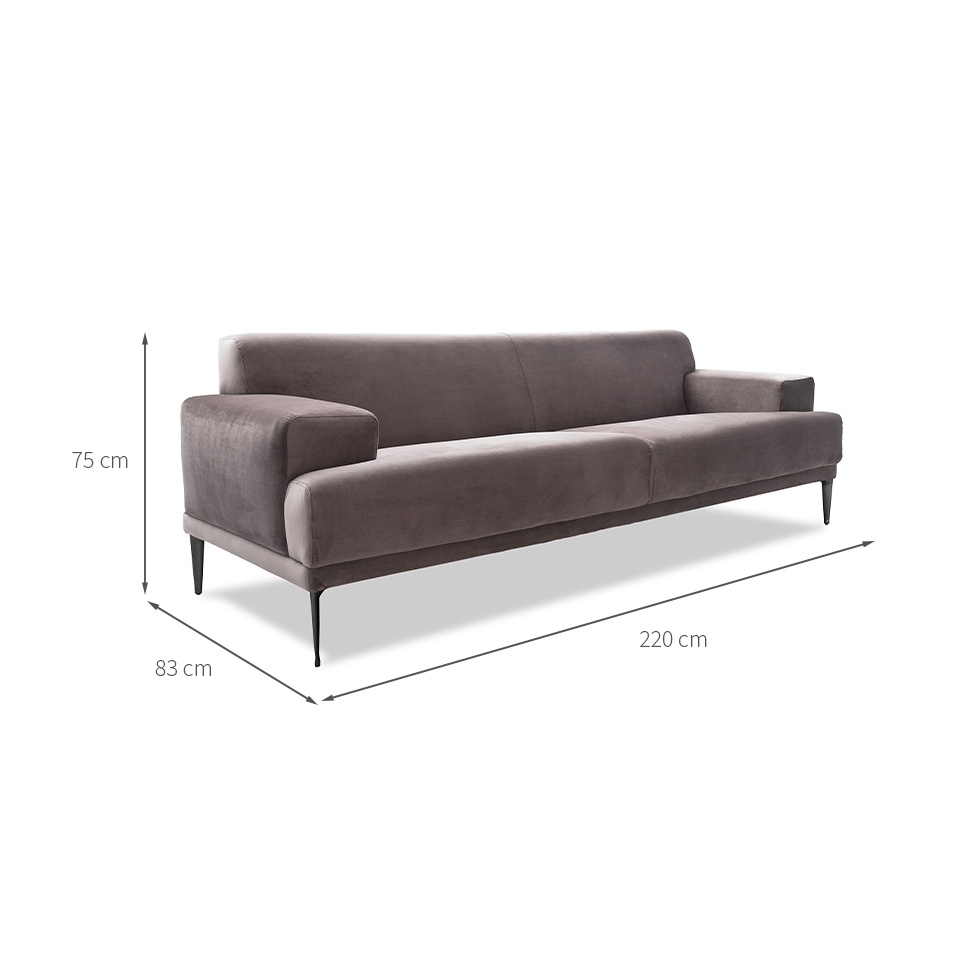 Sofá 3 Lugares Vito Veludo Cinza 220 cm