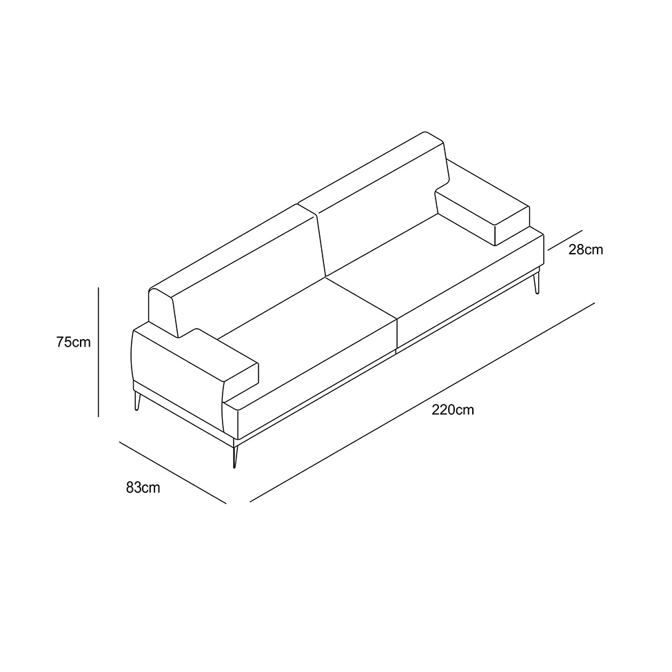 Sofá 3 Lugares Vito Veludo Cinza 220 cm