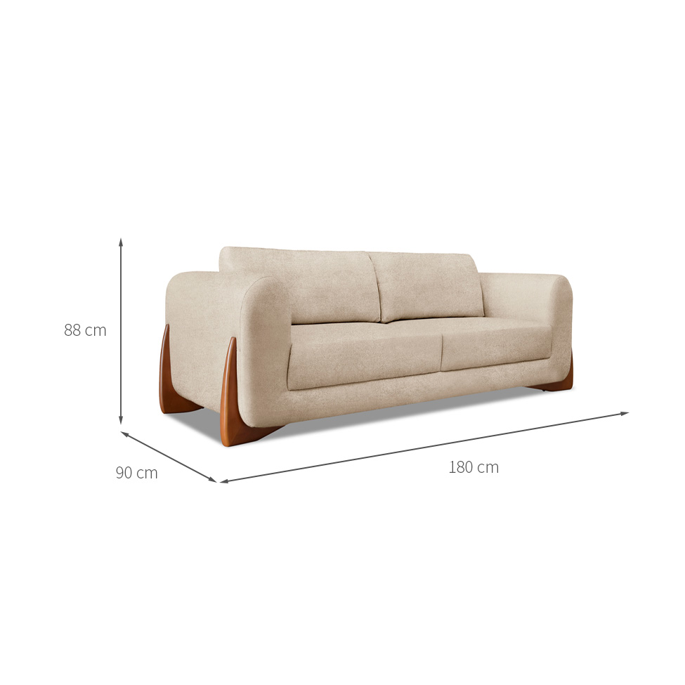 Sofá 3 Lugares Yves Bouclé Bege 180 cm