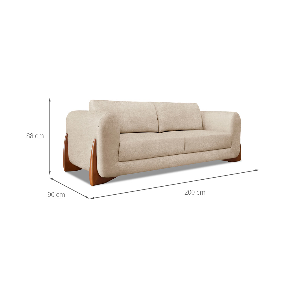 Sofá 3 Lugares Yves Bouclé Bege 200 cm