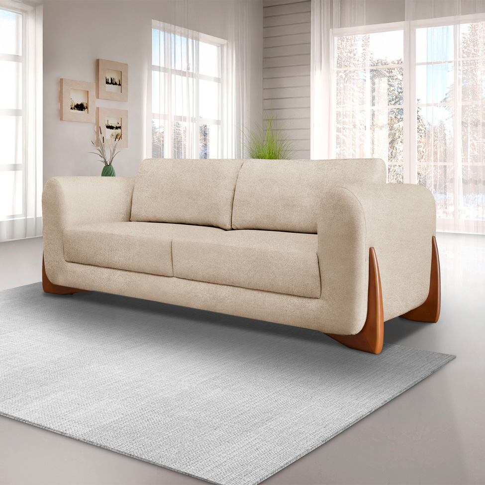 Sofá 3 Lugares Yves Bouclé Bege 220 cm