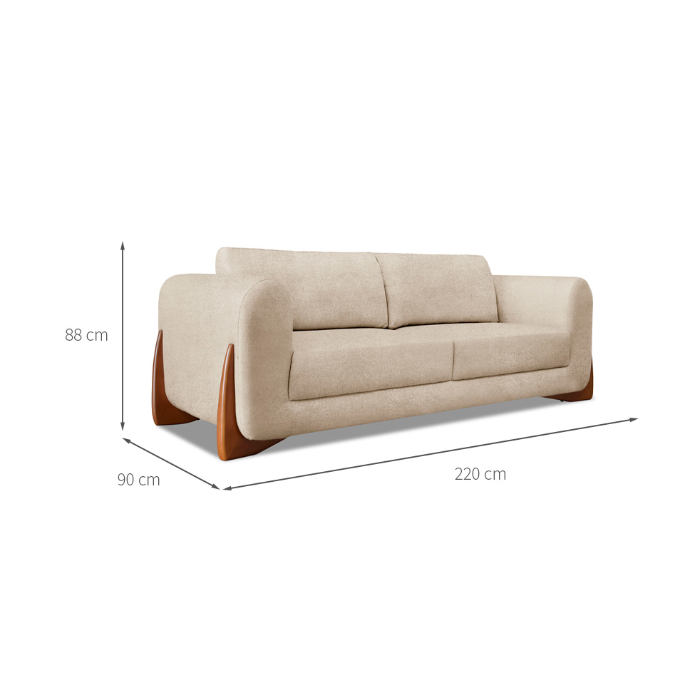 Sofá 3 Lugares Yves Bouclé Bege 220 cm