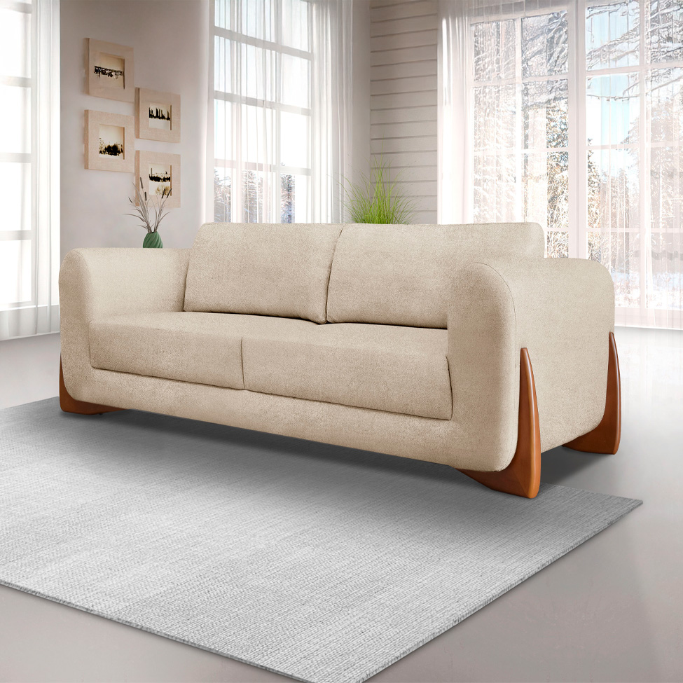 Sofá 3 Lugares Yves Bouclé Bege 230 cm