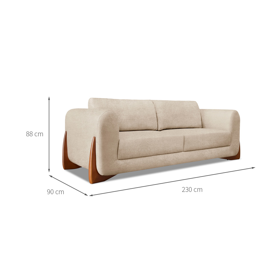 Sofá 3 Lugares Yves Bouclé Bege 230 cm